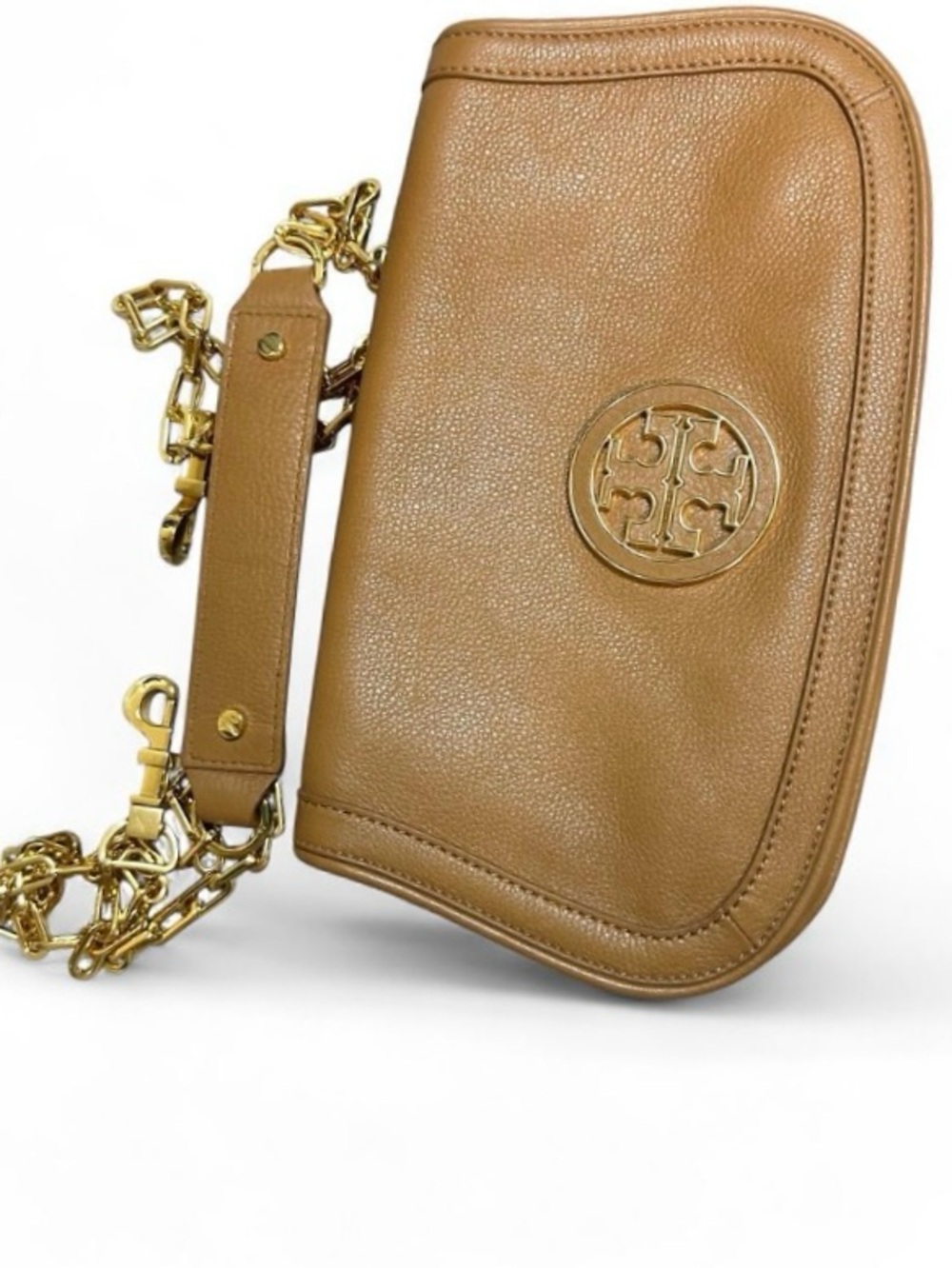 Tory Burch Caramel Tan Leather Crossbody with Gold Hardware